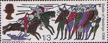 900th Anniversary of Battle of Hastings 1s3d Stamp (1966) Norman Horsemen attacking Harold's Troops