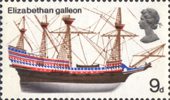 British Ships 9d Stamp (1969) Elizabethan Galleon
