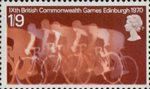 Ninth British Commonwealth Games 1s9d Stamp (1970) Cyclists