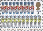 Christmas 1977 7p Stamp (1977) 'Ten Pipers piping, Nine Drummers drumming'