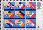 Direct Elections to European Assembly 9p Stamp (1979) Placing flags of member nations into ballot boxes