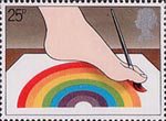 International Year of the Disabled People 25p Stamp (1981) Disabled Artist painting with Foot