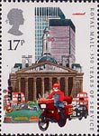 350 Years of Royal Mail Public Postal Service 17p Stamp (1985) Datapost Motorcyclist, City of London