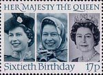 The Sixtieth Birthday of Queen Elizabeth II 17p Stamp (1986) Queen Elizabeth II in 1958, 1973 and 1982