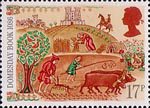 Medieval Life 17p Stamp (1986) Peasants Working in Fields