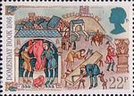 Medieval Life 22p Stamp (1986) Freemen working at Town Trades