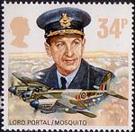 The Royal Air Force 34p Stamp (1986) Lord Portal and De havilland D.H. 98 Mosquito