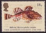 The Linnean Society 18p Stamp (1988) Short-spined Seascorpian ('Bull-rout') (Jonathan Couch)