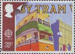 Transport and Communications 31p Stamp (1988) Glasgow Tram No. 1173 and Pillar Box