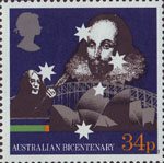 The Australian Bicentenary 34p Stamp (1988) Shakespeare, John Lennon (entertainer) and Sydney Landmarks