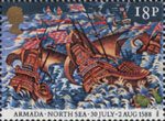 The Armada 1588 18p Stamp (1988) Armada in Storm, North Sea