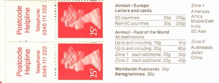 Booklet pane for Postal History (1993)