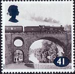 The Age of Steam 41p Stamp (1994) Class Castle No. 7002 Devizes Castle on Bridge crossing Worcester and Birmingham Canal