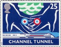 Opening of Channel Tunnel 25p Stamp (1994) Symbolic Hands over Train