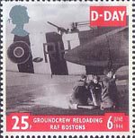 50th Anniversary of D-Day 25p Stamp (1994) Groundcrew replacing Smoke Cannisters on Douglas Boston of 88 Sqn