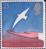 Peace and Freedom 25p Stamp (1995) Symbolic Hand releasing Peace Dove
