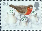 Christmas 1995 30p Stamp (1995) European Robin on Snow-covered Milk Bottles