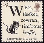 Robert Burns 19p Stamp (1996) Opening Lines of 'To a Mouse' and Fieldmouse