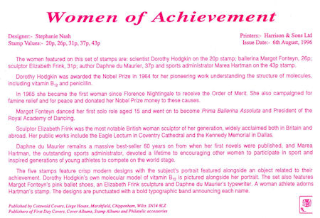 Reverse for 20th Century Women of Achievment