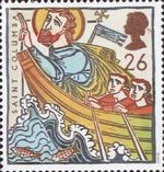 St Augustine and St Columba - Missions of Faith 26p Stamp (1997) St Columba in Boat