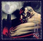 Inventors Tale 26p Stamp (1999) Industrial Worker and Blast Furnace (James Watt's discovery of steam power)