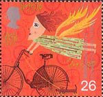 Travellers Tale 26p Stamp (1999) Woman on Bicycle (Development of the bicycle)