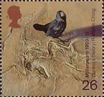 Scientists Tale 26p Stamp (1999) Galapagos Finch and Fossilzed Skeleton ('Darwin's theory of evolution')
