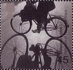 Millennium Projects (7th Series). 'Stone and Soil' 45p Stamp (2000) Cyclist (Kingdom of Fife Cycle Ways, Scotland)