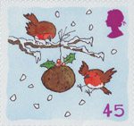 Christmas 2001 45p Stamp (2001) Robins with Christmas Pudding