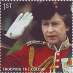 Trooping the Colour 1st Stamp (2005) Queen taking the salute as Colonel-in-Chief of the Genedier Guards, 1983