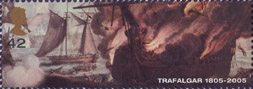 Trafalgar 42p Stamp (2005) British Cutter Entrepeante attempting to rescue Crew of burning French Achille