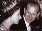 The Diamond Wedding Anniversary 78p Stamp (2007) Queen and Prince Philip at premiere of The Guns of Navarone, 1961