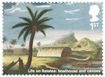 Captain Cook and Endeavour 1st Stamp (2018) Life on Raiatea: boathouse and canoes