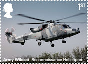 British Army Vehicles 1st Stamp (2021) Army Wildcat Reconnaisance Helicopter