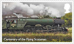 The Flying Scotsman 1st Stamp (2023) Steaming through the town of Blyth in Northumberland 
