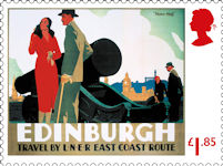 The Flying Scotsman £1.85 Stamp (2023) ‘Edinburgh: Mons Meg’ poster, artwork by Frank Newbould, 1935 