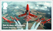 Red Arrows - 60 Seasons 1st Stamp (2024) Gnats looping, 1976