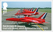 Red Arrows - 60 Seasons 1st Stamp (2024) Gnat with Hawks, 1979