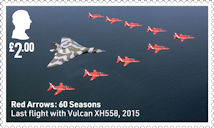 Red Arrows - 60 Seasons £2.00 Stamp (2024) Last flight with Vulcan XH558, 2015