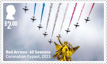 Red Arrows - 60 Seasons £2.00 Stamp (2024) Coronation flypast, 2023
