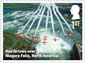 Red Arrows - 60 Seasons 1st Stamp (2024) Red Arrows over Niagra Falls, North America