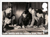 Military Jet Aircraft 1st Stamp (2026) Frank Whittle with his research team, 1944